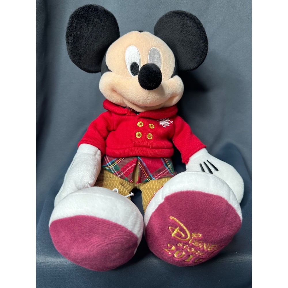 Disney Store 2016 Holiday Mickey Mouse Plush Red Sweater Corduroy Pants 17 inch